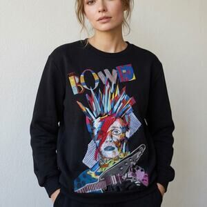Katya Dobryakova Black David Bowie Embroidered Fleece Sweatshirt, size L